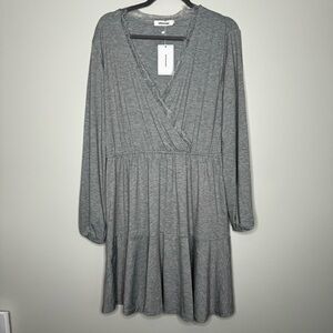MiniFaceMiniGirl‎ Marled Gray Long Sleeve A-line Tiered Skirt Casual Dress 2XL